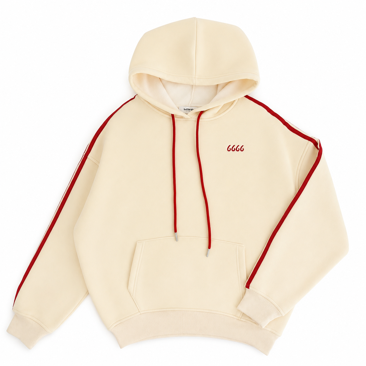 Ivory/Red Striped Drawstring Hoodie