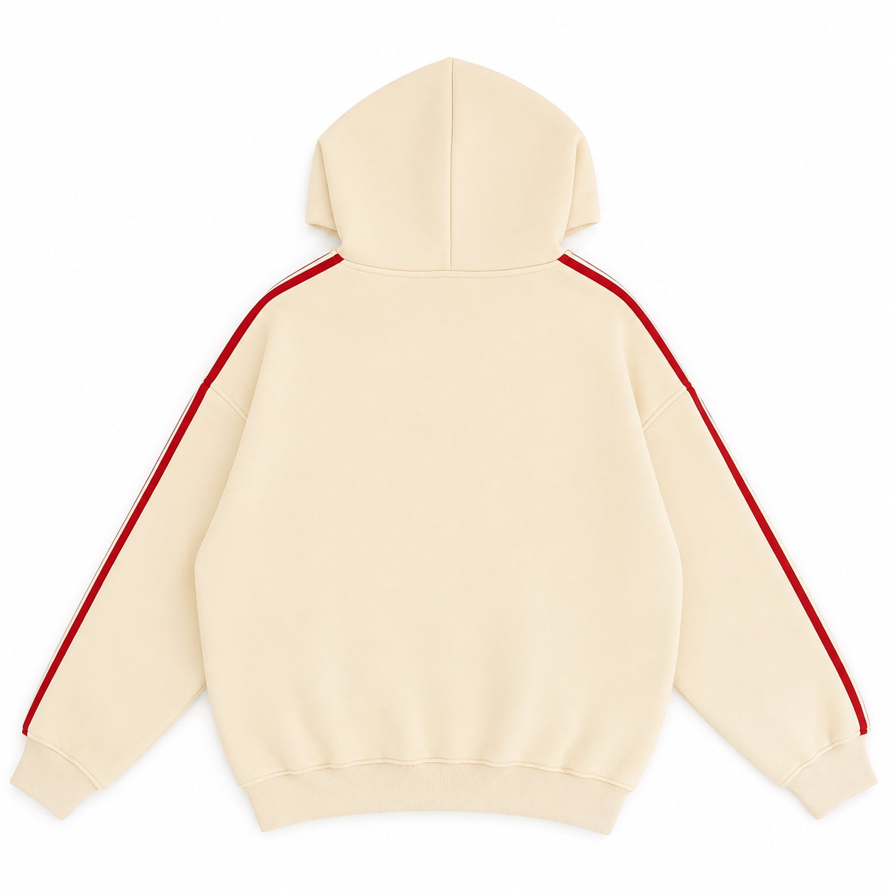 Ivory/Red Striped Drawstring Hoodie