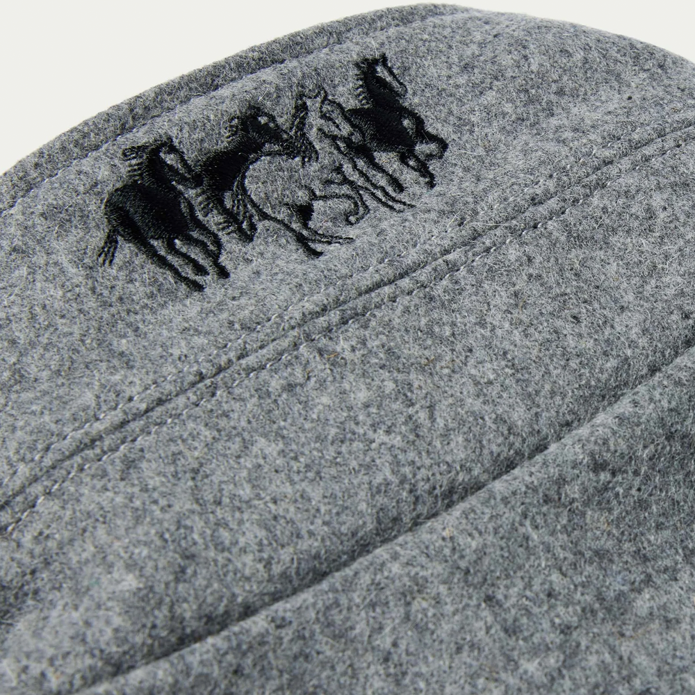 Schaefer Women's Wool Big Country Rancher up close of Collar Embroidery- Heather Gray