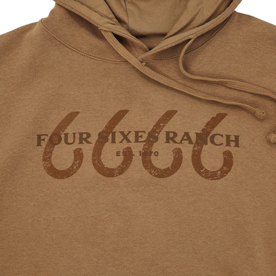Four Sixes Logo Hoodie Up Close of Logo- Brown
