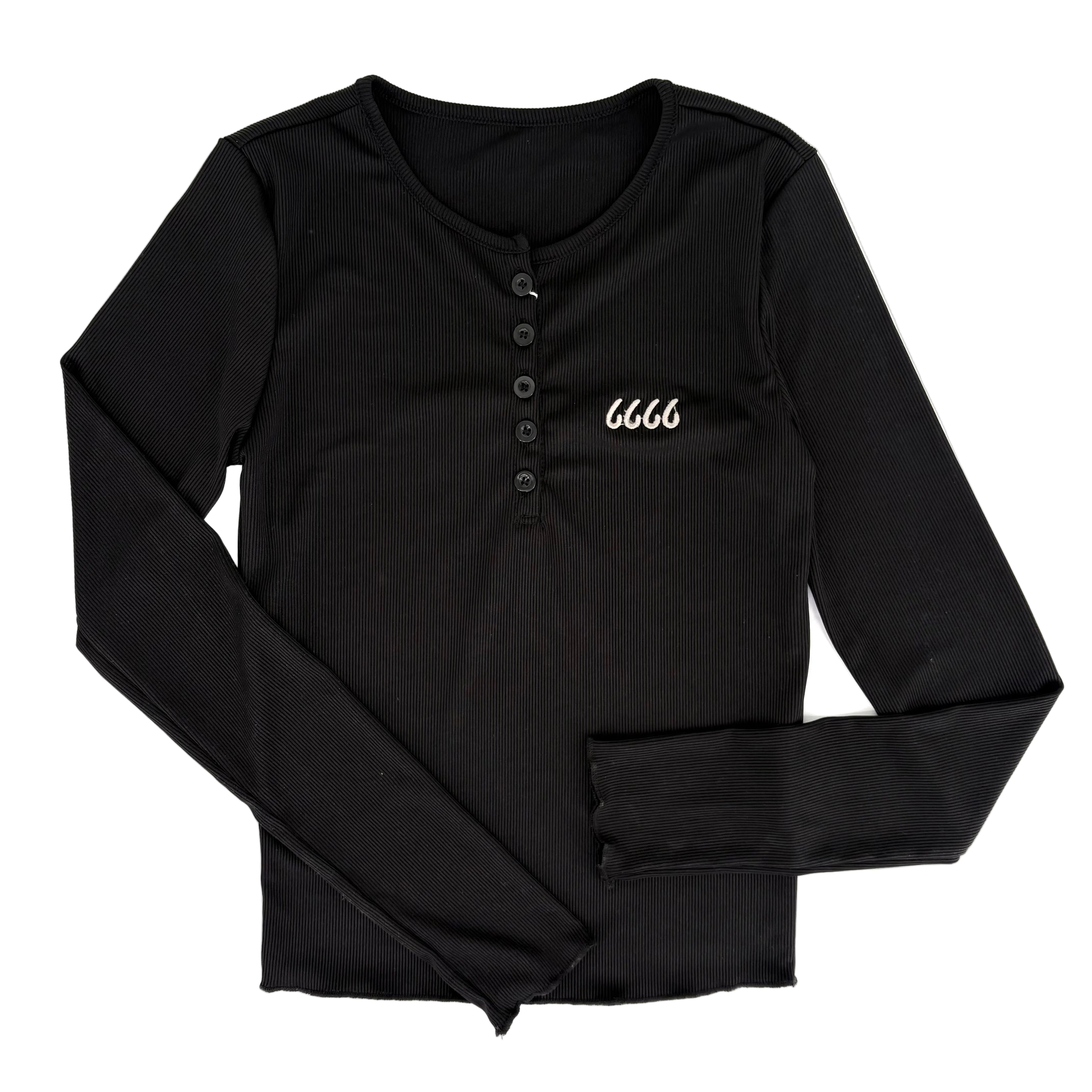 Ribbed Henley Crewneck Long-Sleeve