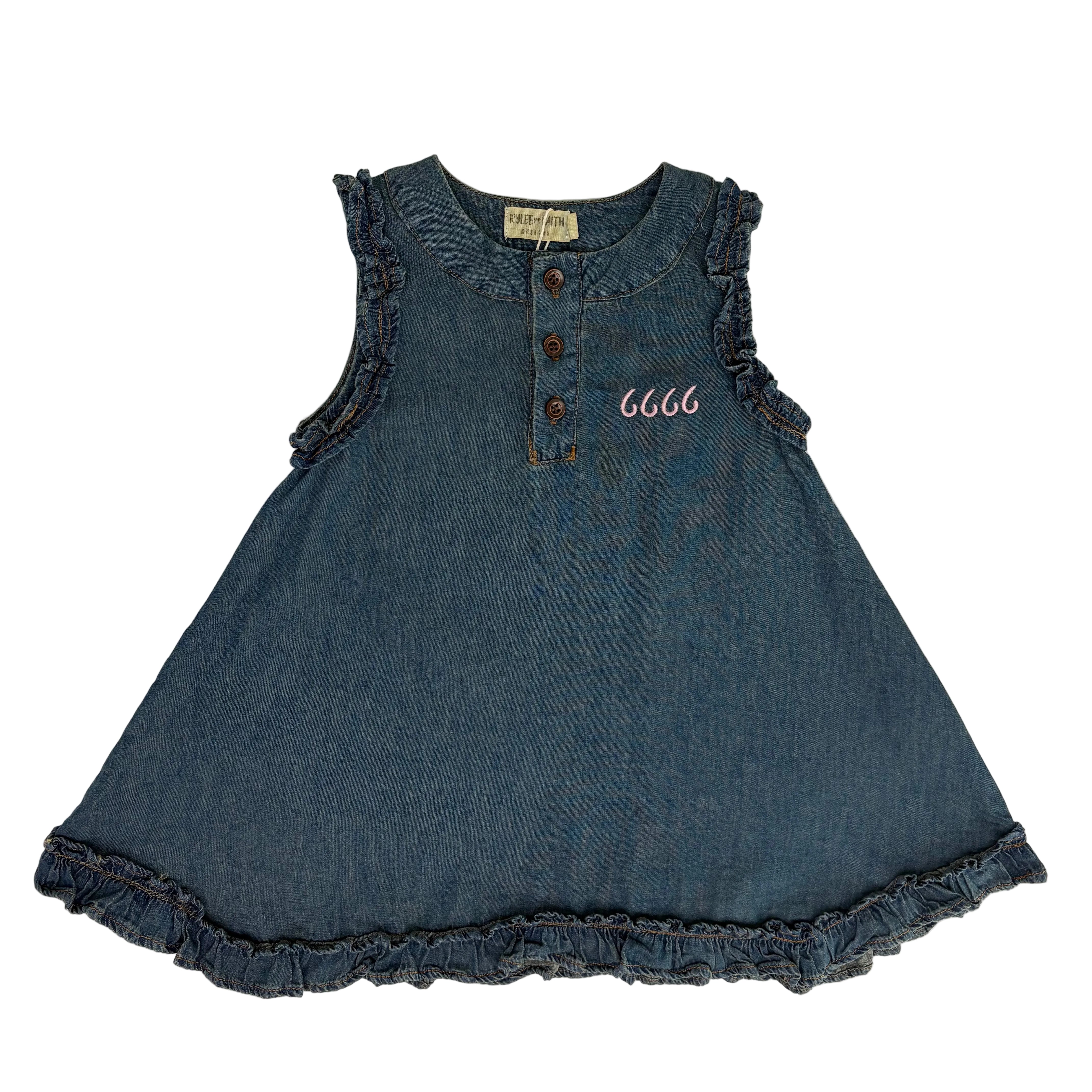 Vintage Denim Ruffle Girls Dress