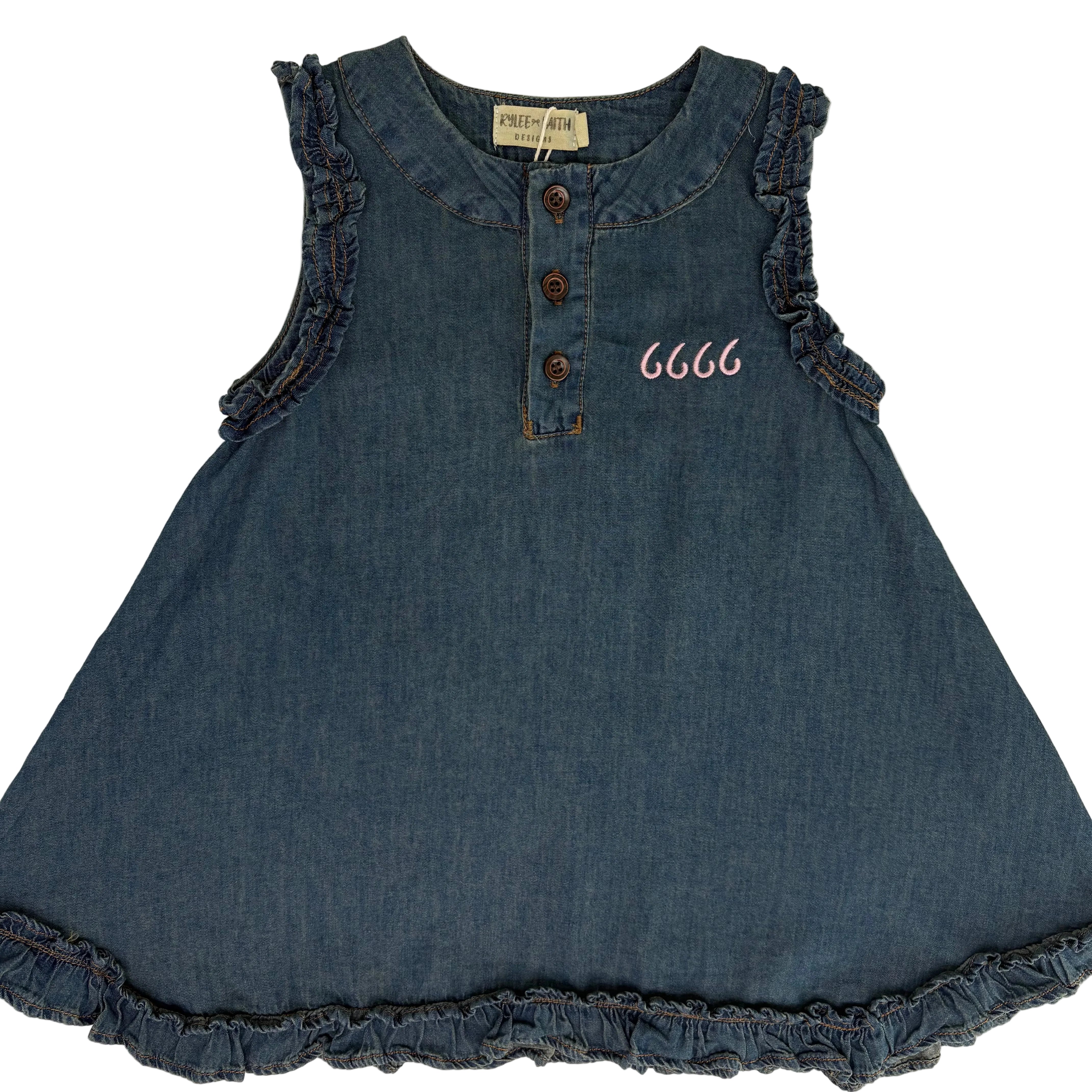 Vintage Denim Ruffle Girls Dress