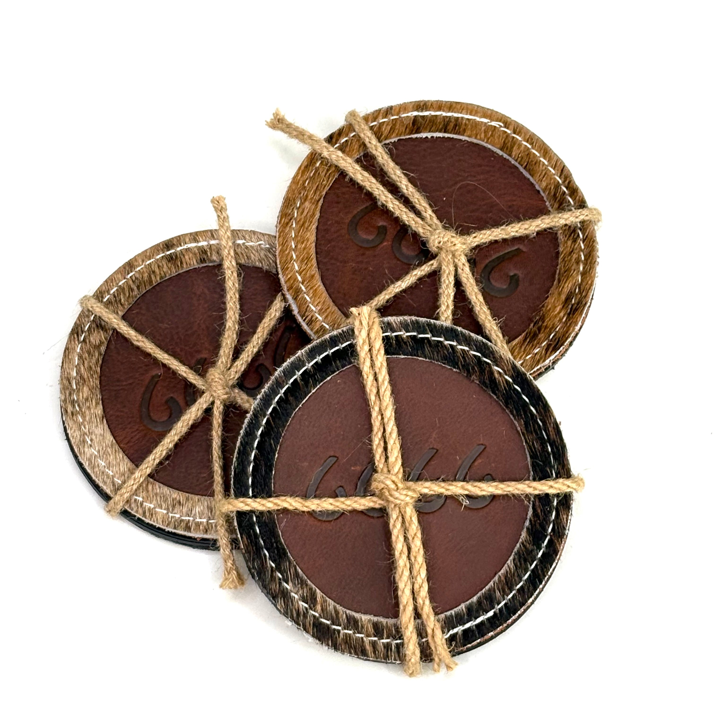 Cowhide/Leather Coasters Set of Two