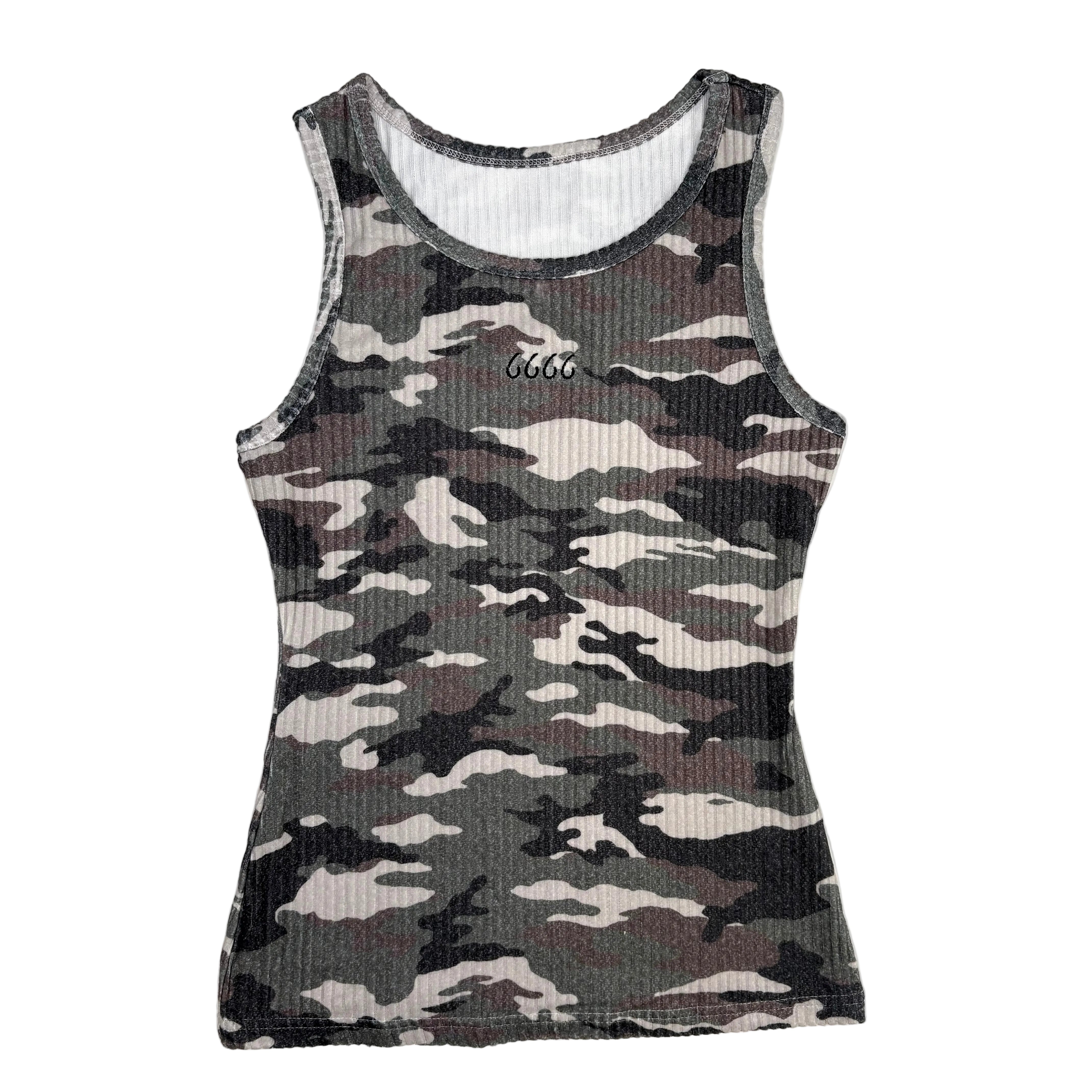 Ribbed Knit Camo Tank Top