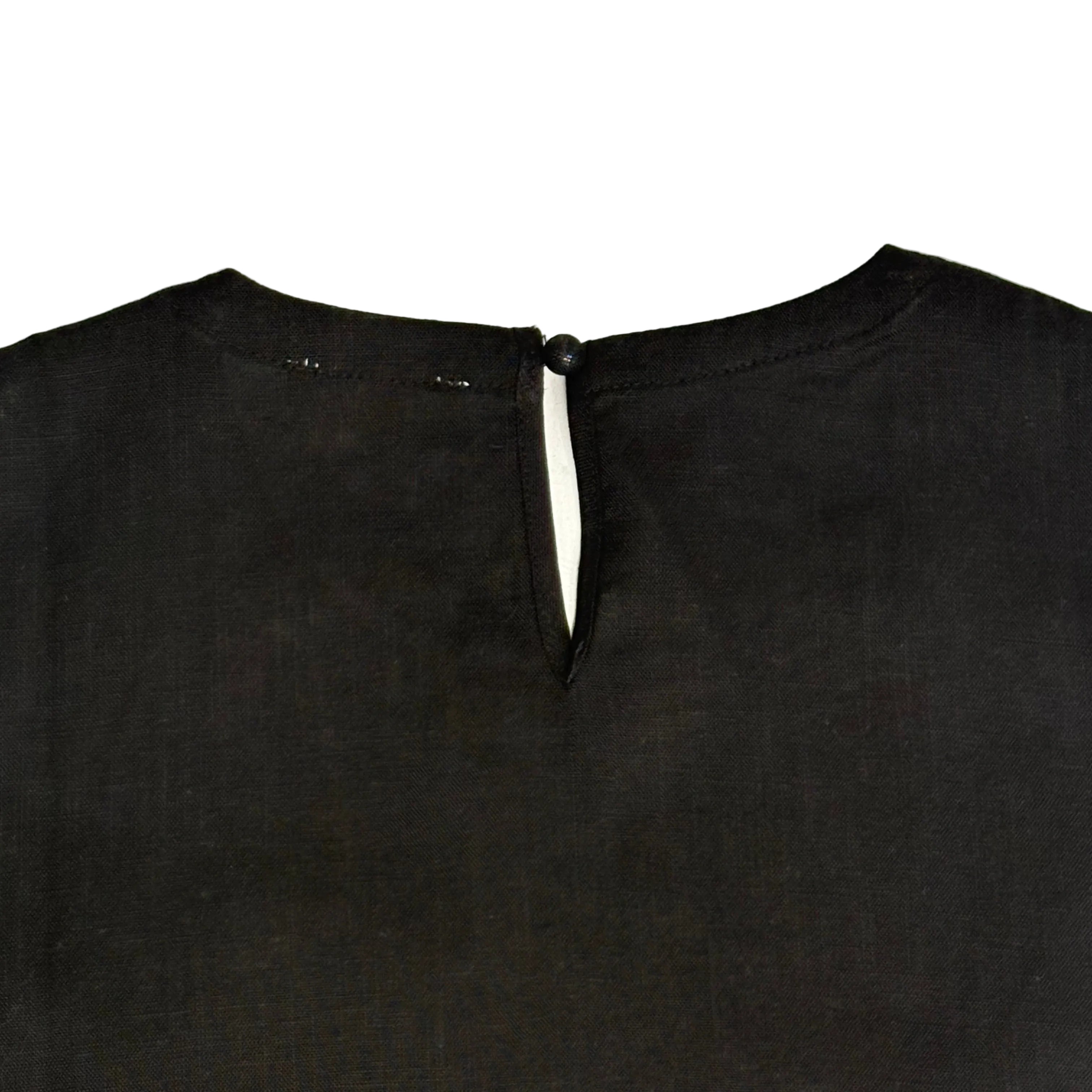Four Sixes Black Linen Sleeveless Keyhole Top