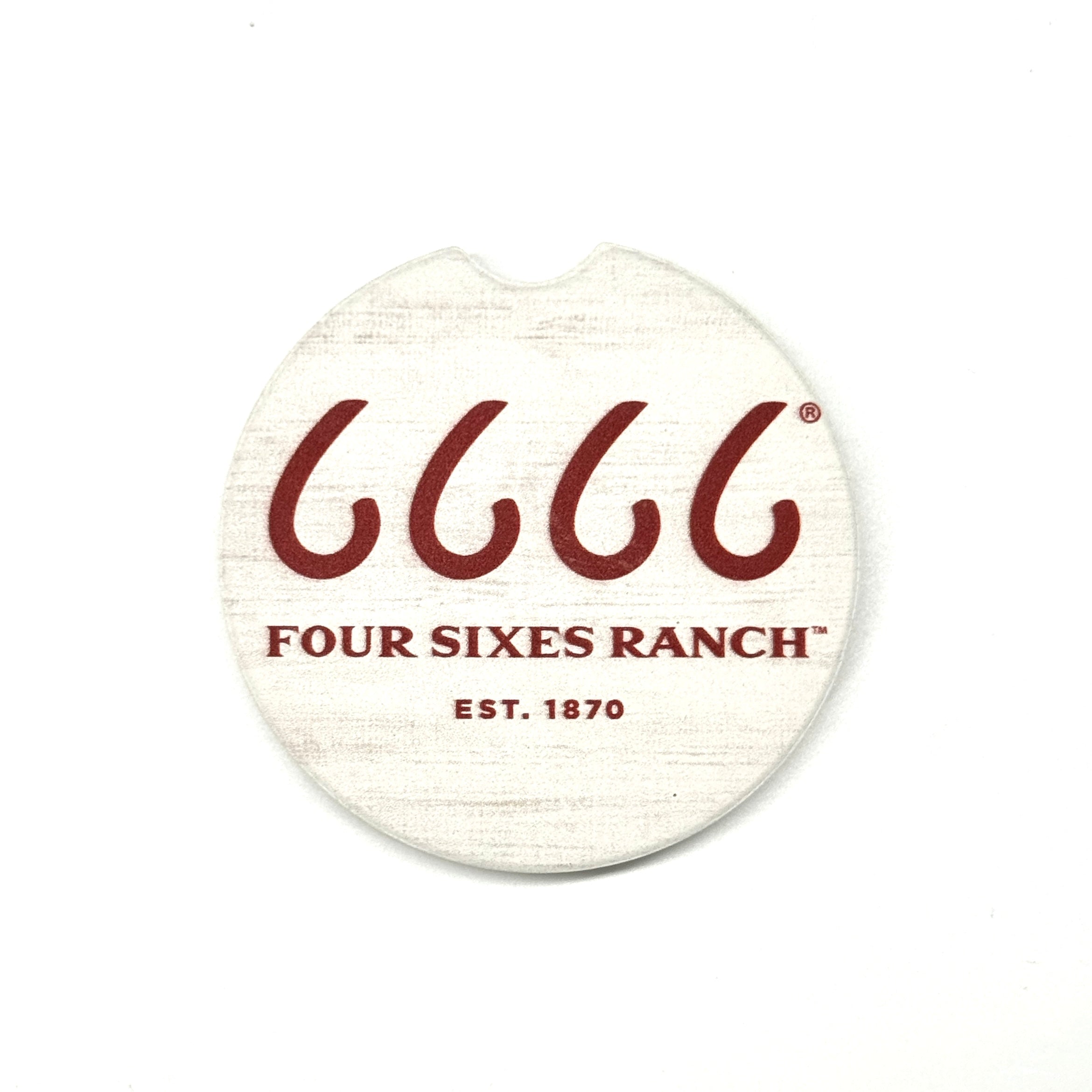 White Four Sixes Logo Ceramic Car Coasters- Set of 2