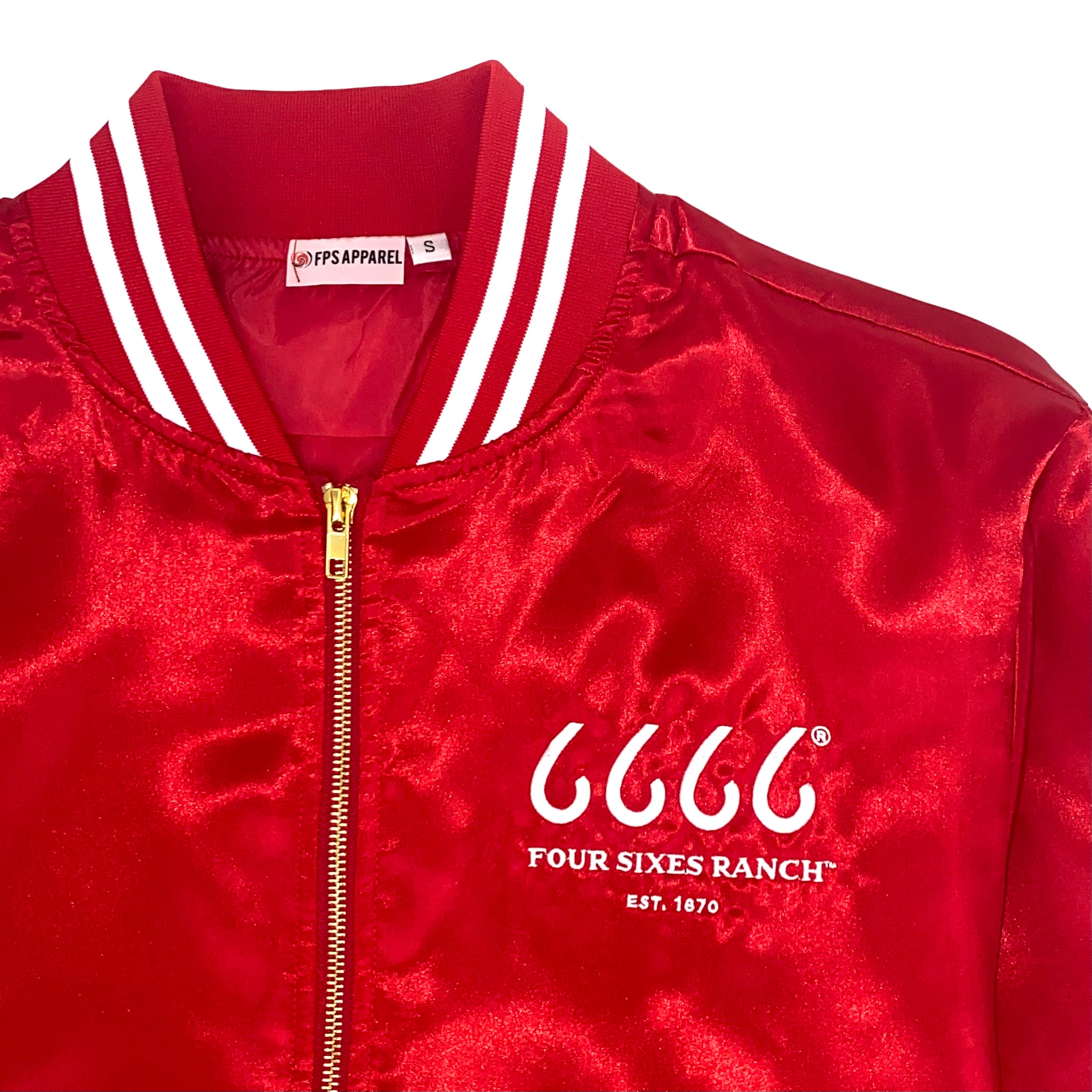 Four Sixes Red Satin Bomber Jacket