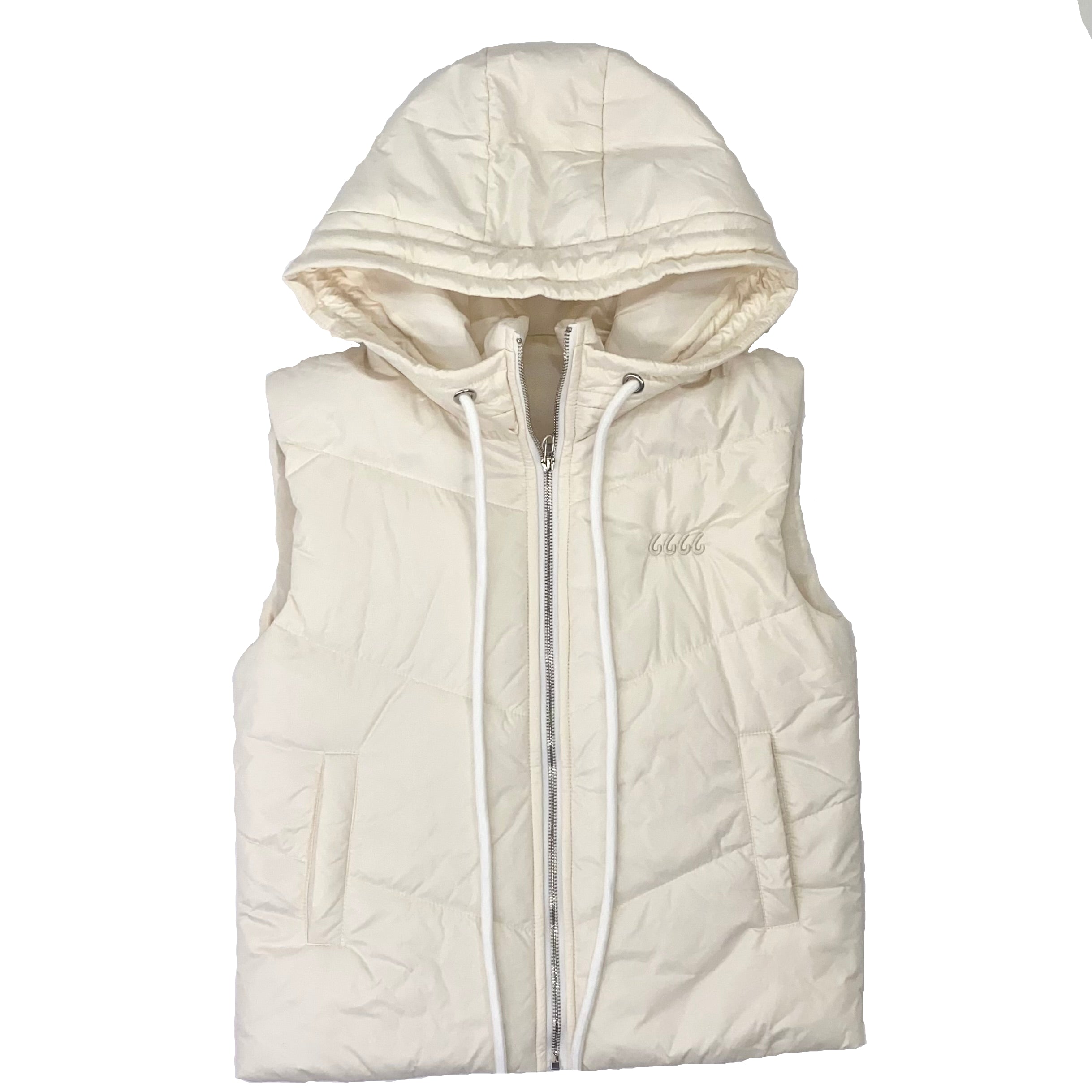 Hooded Puffer Double Slip Pocket Waistcoat - White