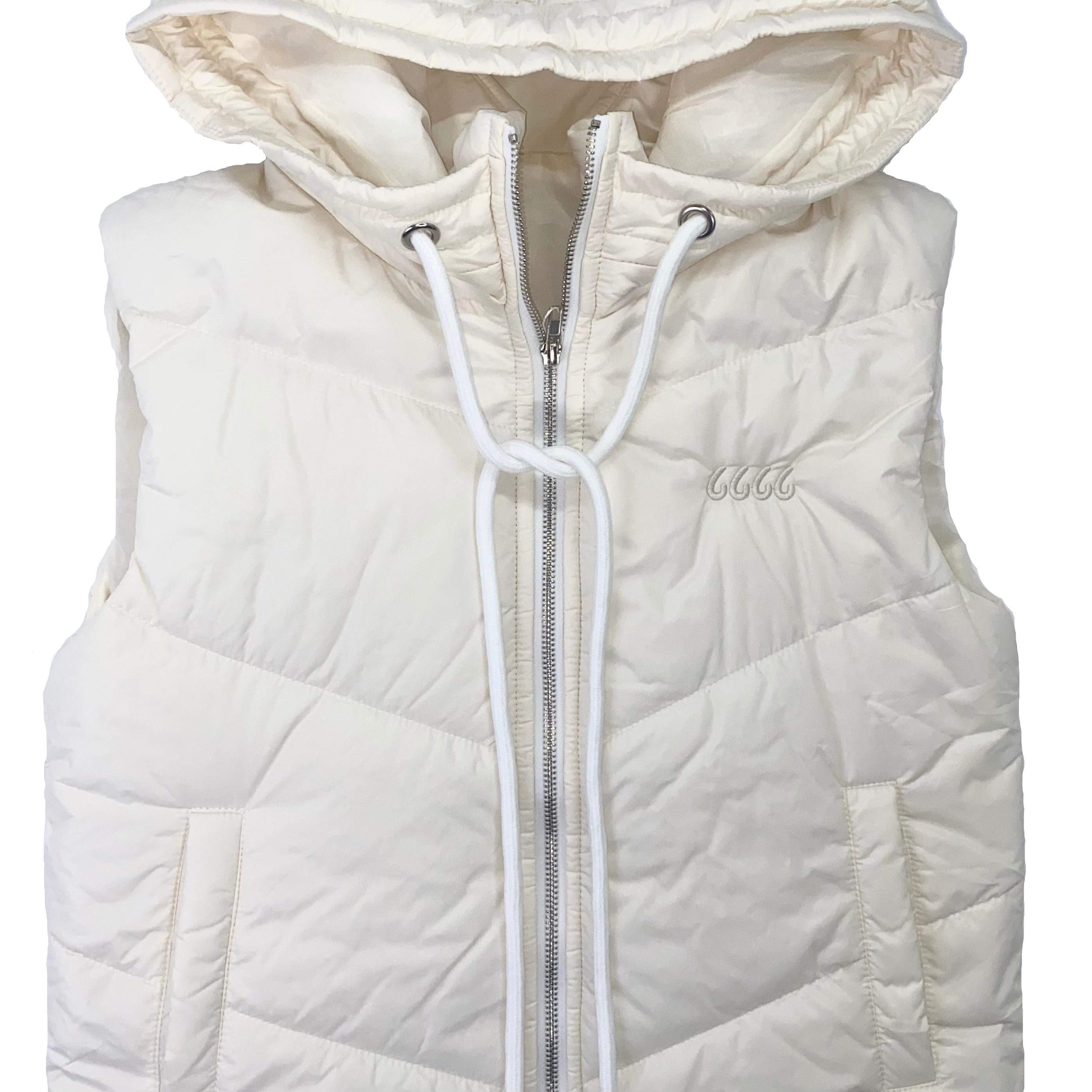 Hooded Puffer Double Slip Pocket Waistcoat - White