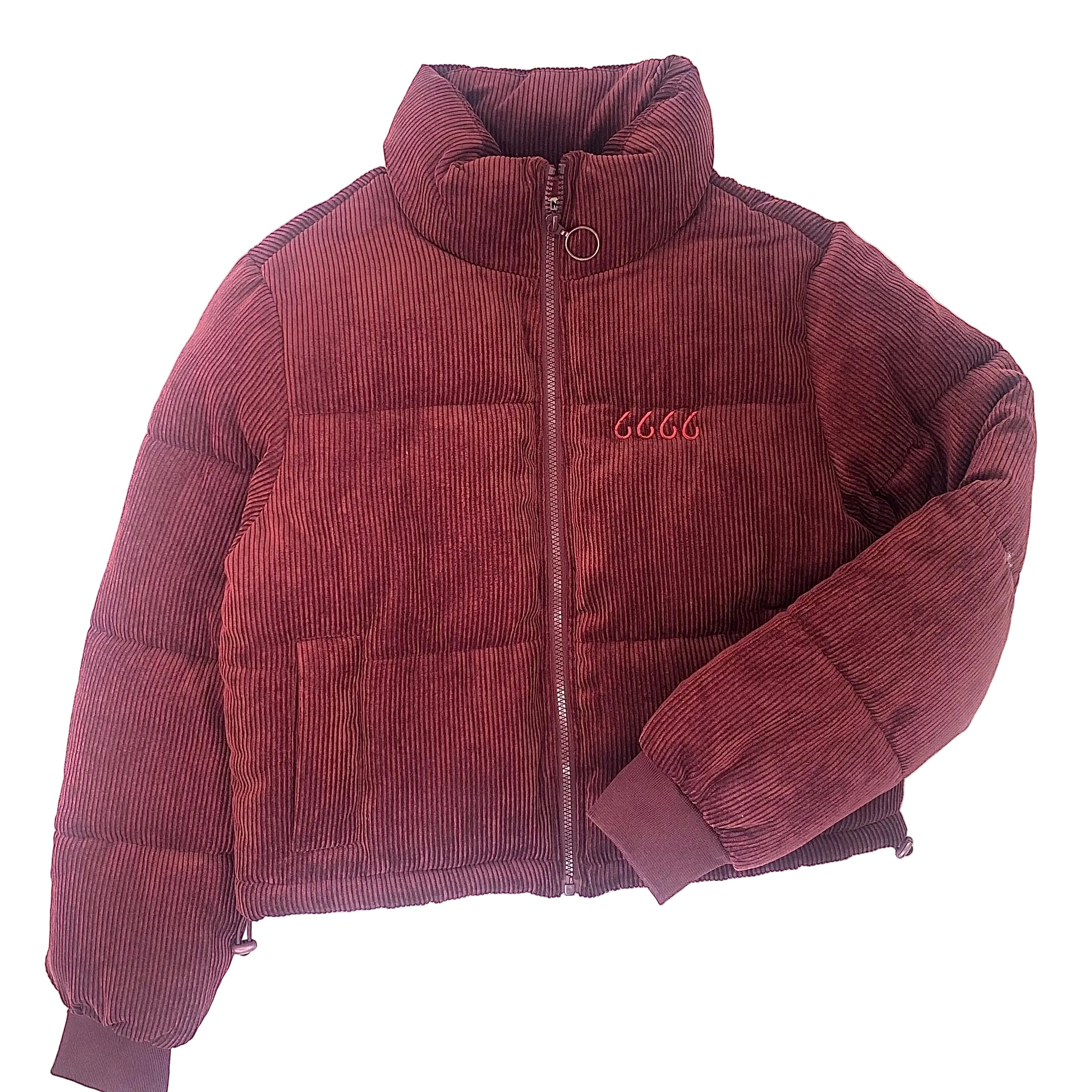 Quilted Corduroy Puffer Jacket - Wine
