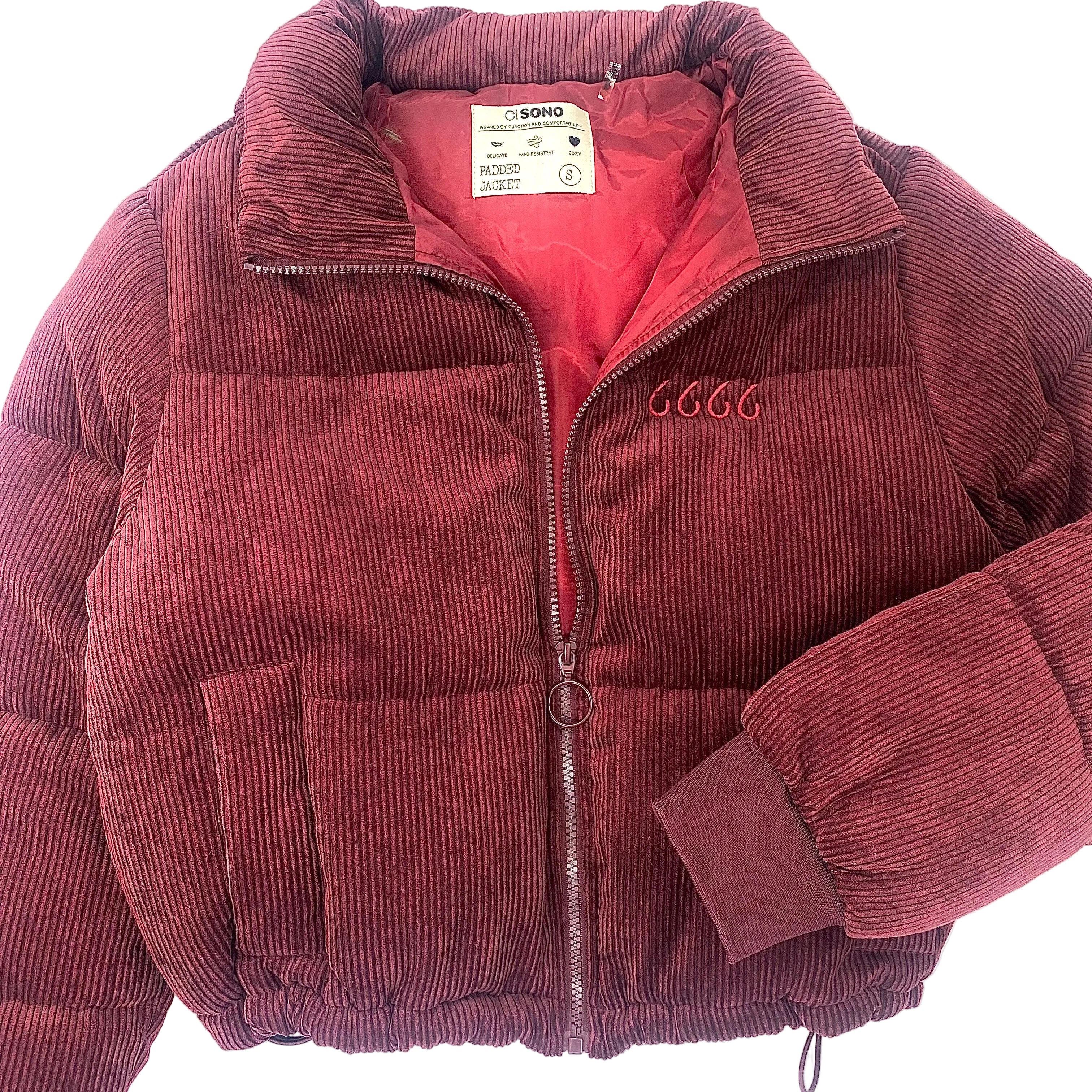 Quilted Corduroy Puffer Jacket - Wine