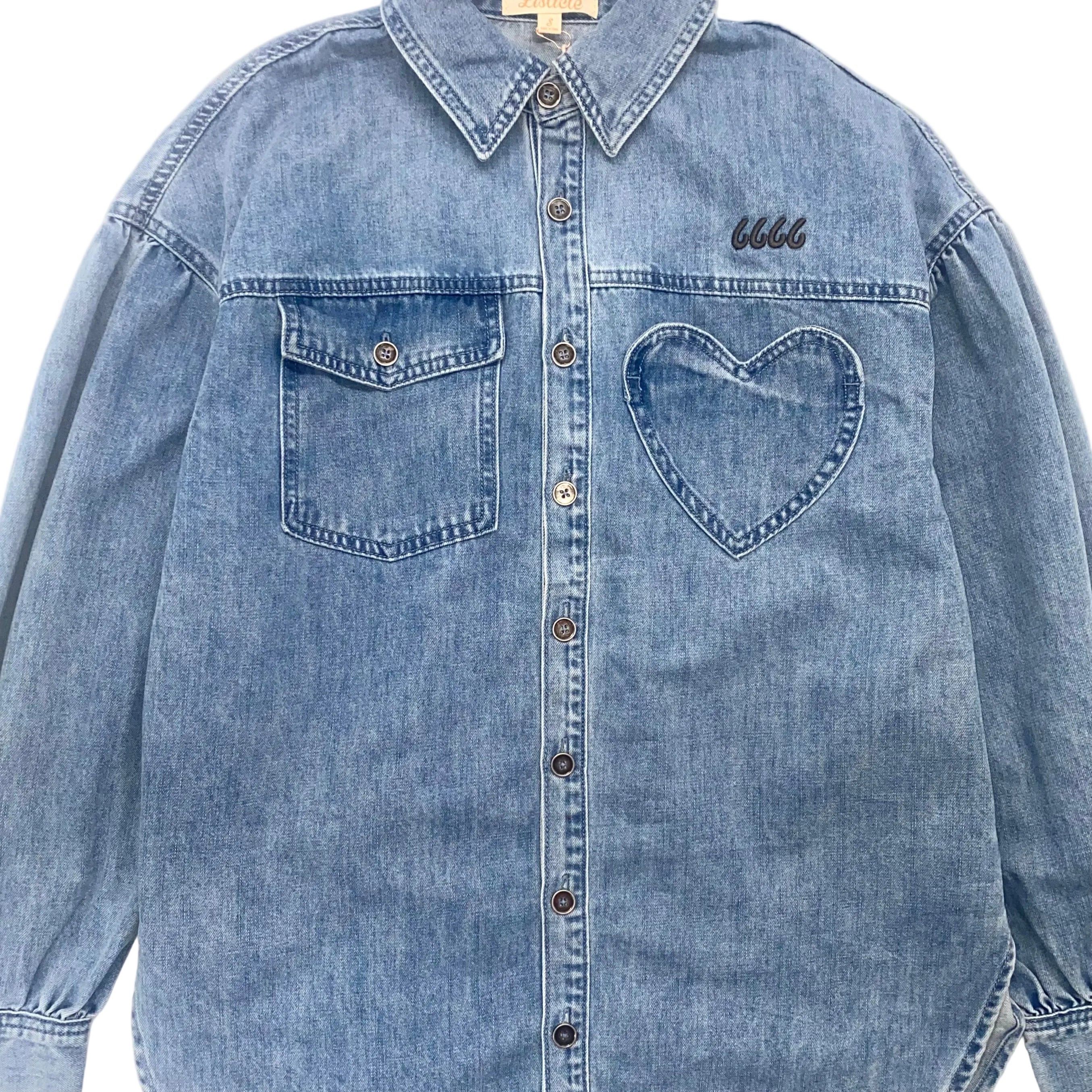 Heart Detail Oversized Denim Shirt