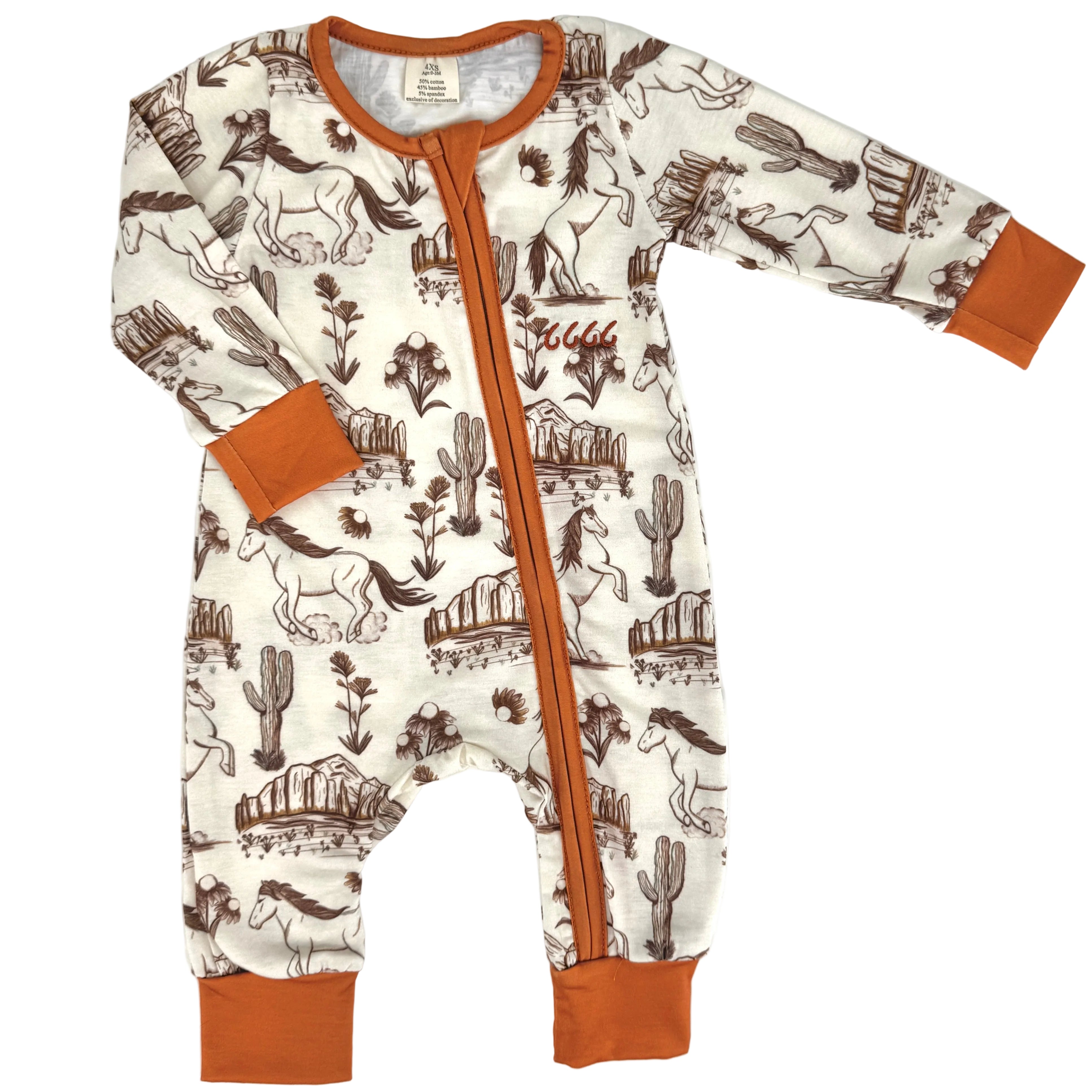 6666 Baby Western Zip Onesie Pajamas