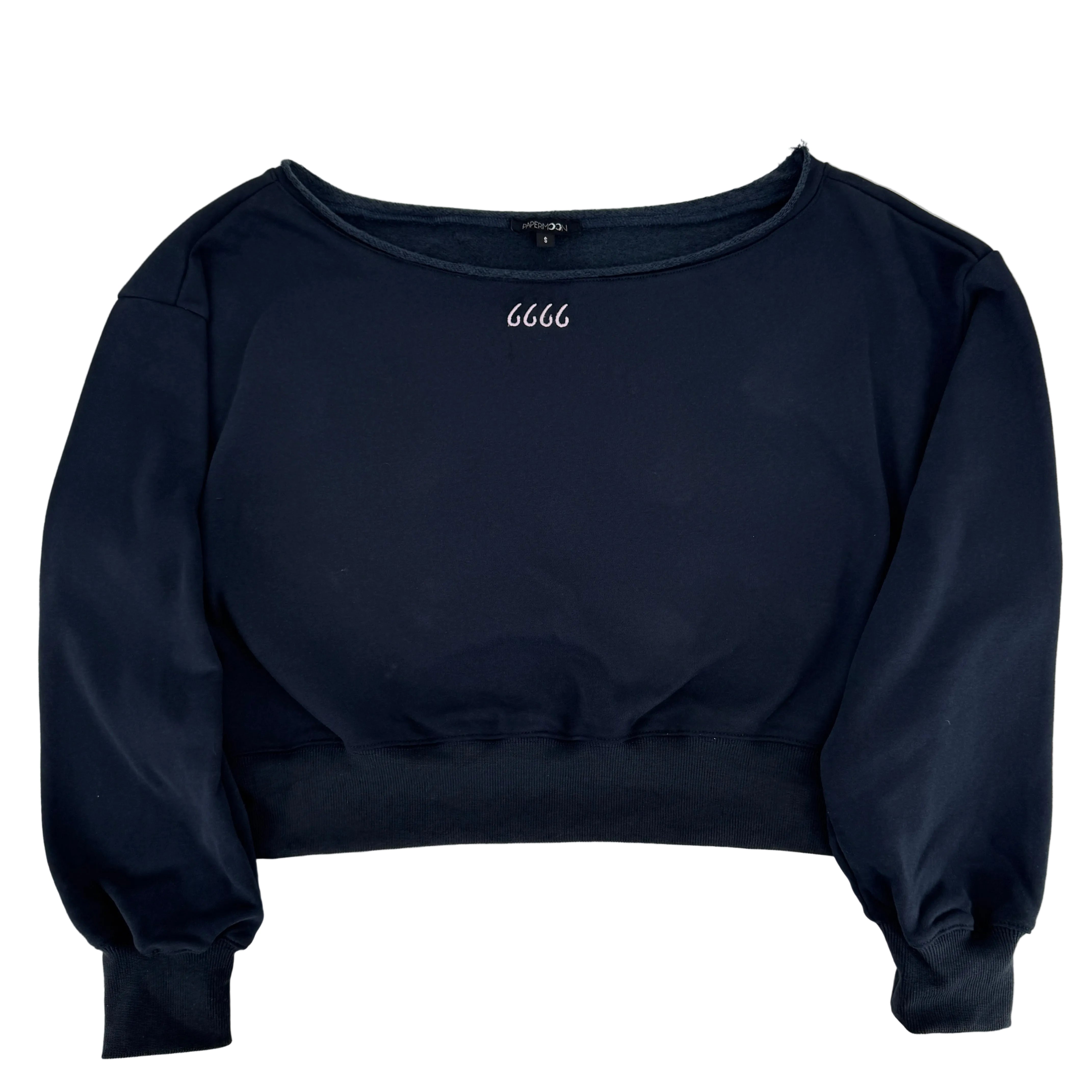 Off Shoulder Cropped Sweatshirt - Navy