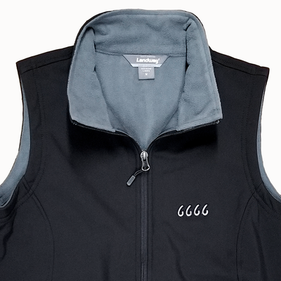 Ladies Soft-Shell Vest up close of Brand Embroidery-Black