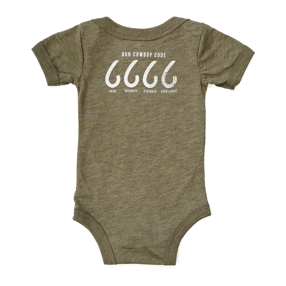 Logo Onesie with Cowboy Code Back- Olive