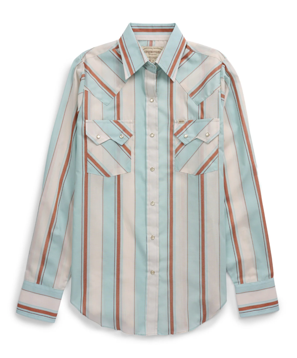 Cowboygirl Vintage Turquoise Stripe Snap Shirt