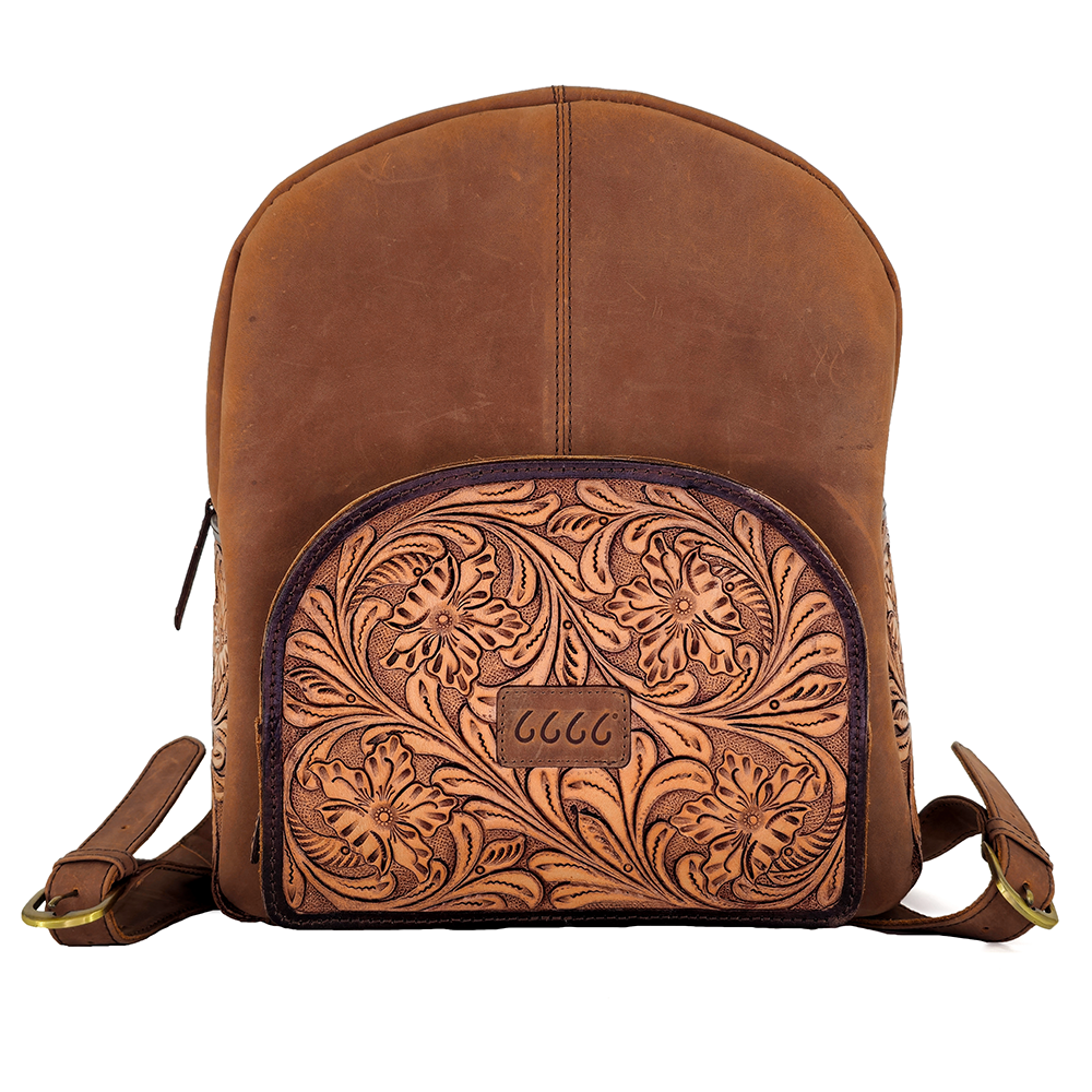 Hand tooled leather backpack sale