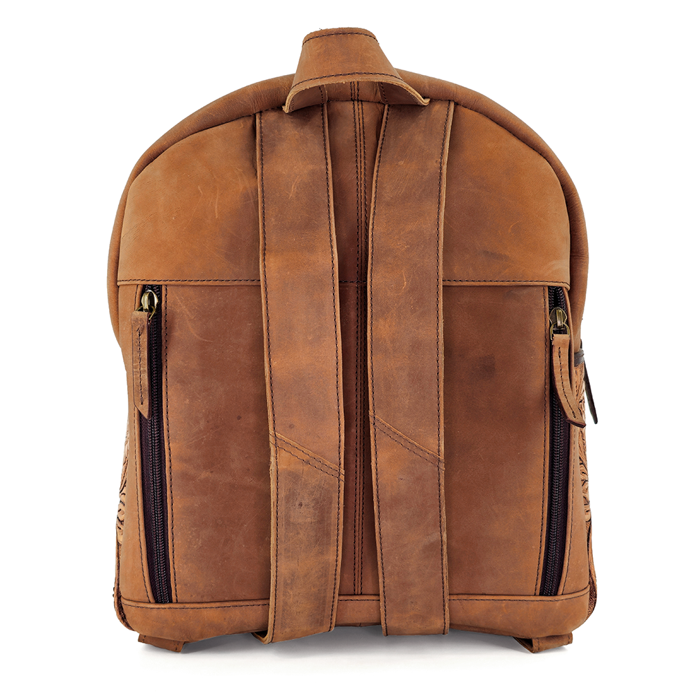 Tooled Leather Backpack Back View