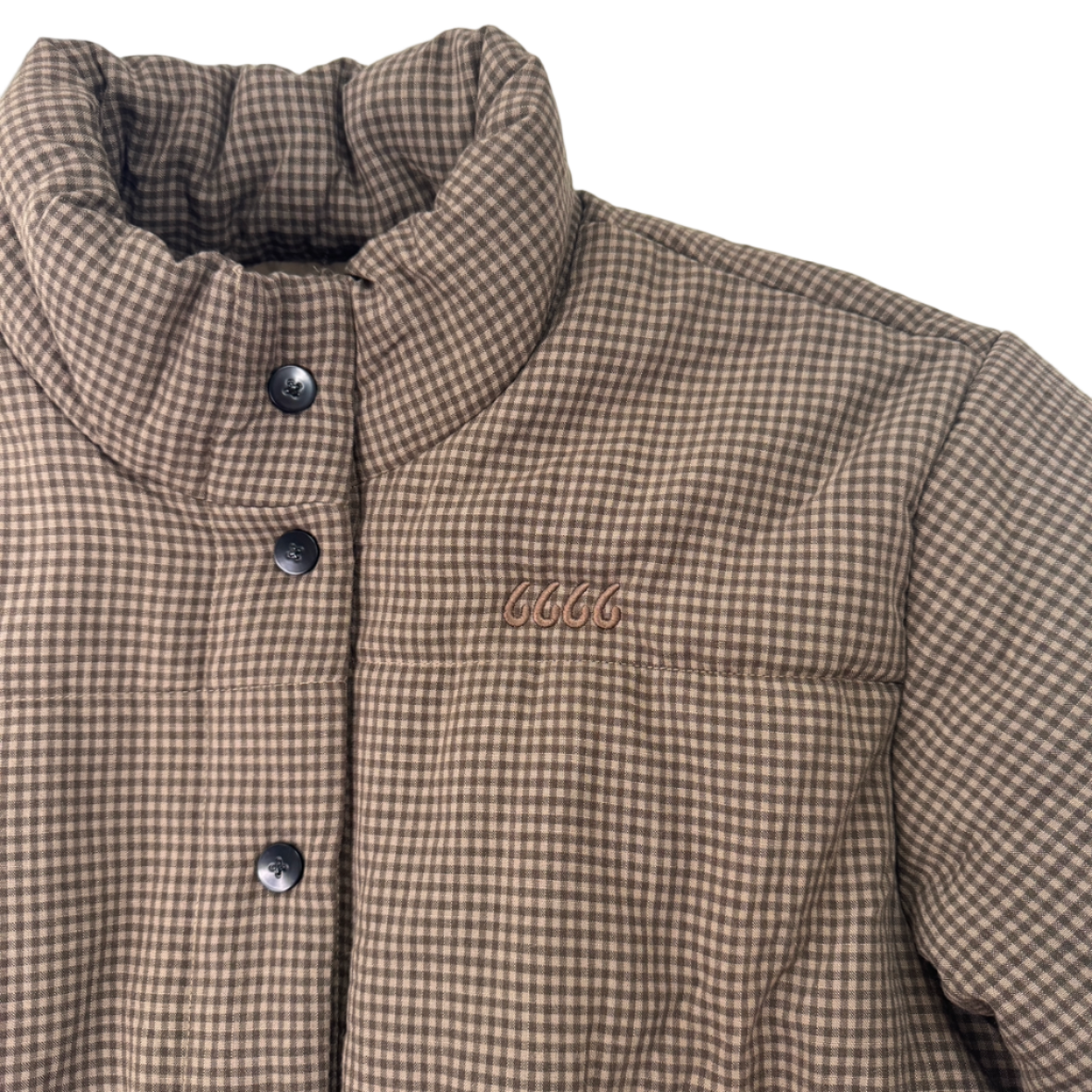 Ladies Brown Gingham Puffer Jacket