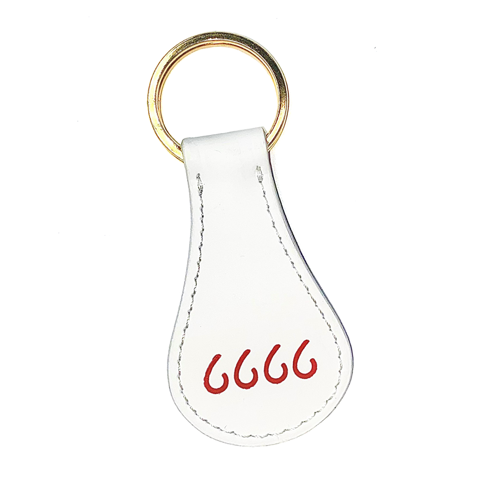 White Leather Teardrop Four Sixes Keychain