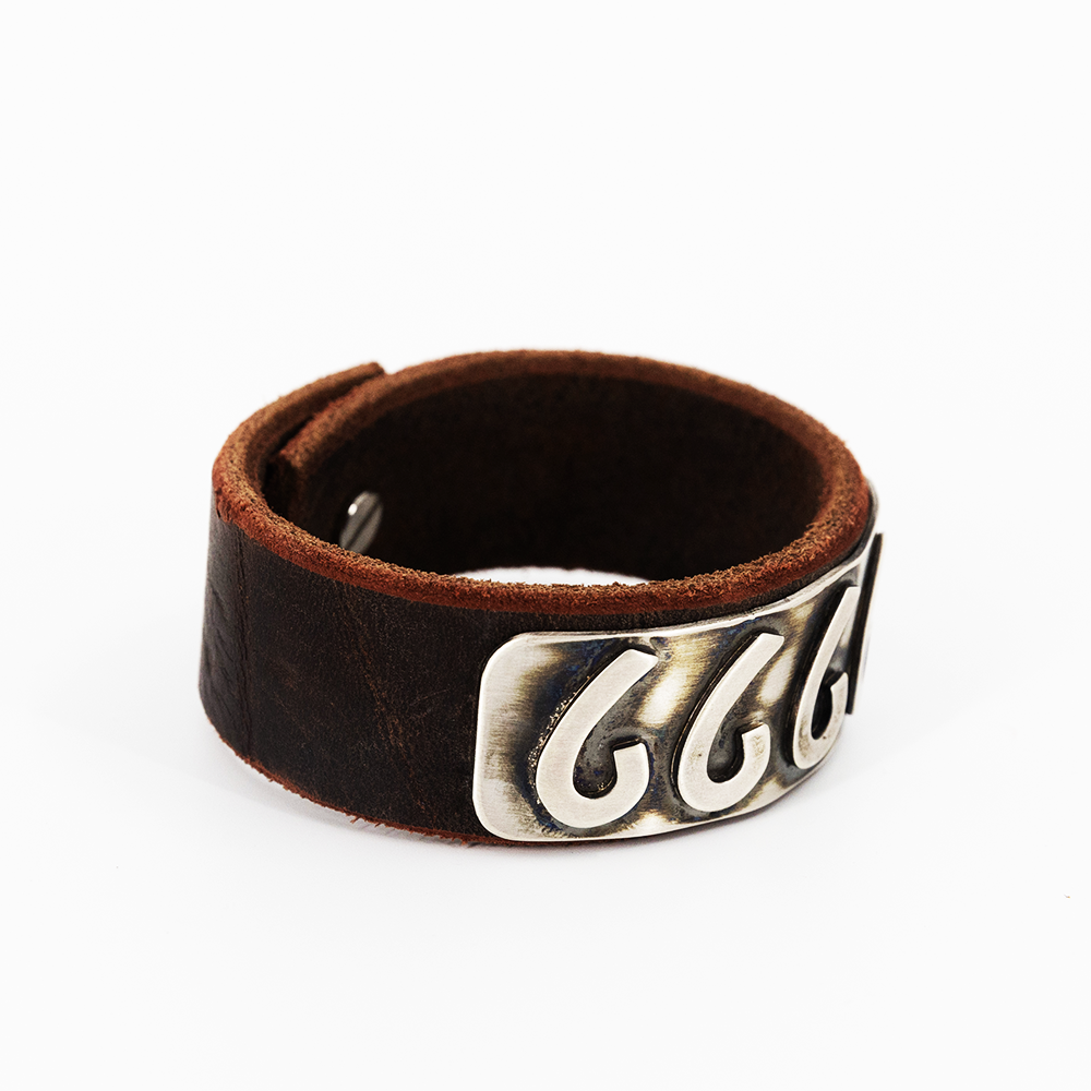 6666 Sterling Silver Leather Cuff