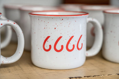 White/Red Speckled Ceramic Camp Mug
