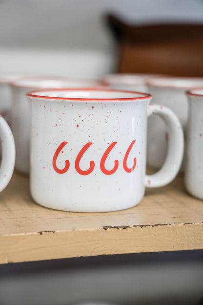 White/Red Speckled Ceramic Camp Mug