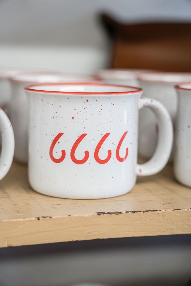 White/Red Speckled Ceramic Camp Mug