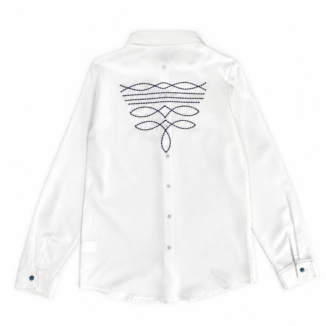 Boot Stich Embroidered White Top w/ Turquoise Snaps