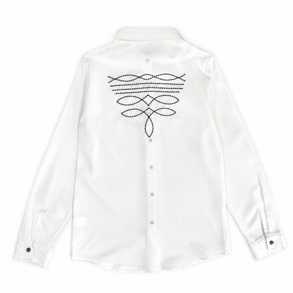 Boot Stich Embroidered White Top w/ Turquoise Snaps