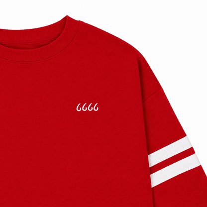 Striped Detail Drop Shoulder Sweatshirt - Red