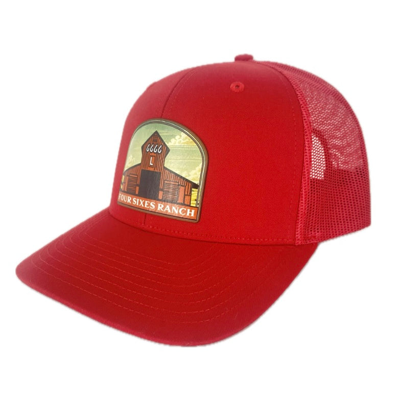 Four Sixes L Barn Patch Cap-Red