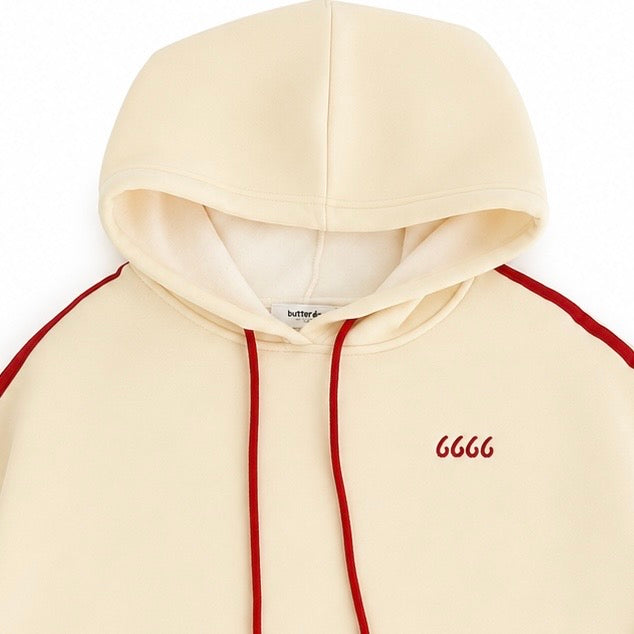 Ivory/Red Striped Drawstring Hoodie