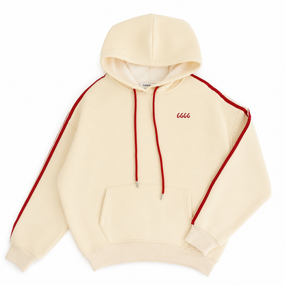 Ivory/Red Striped Drawstring Hoodie