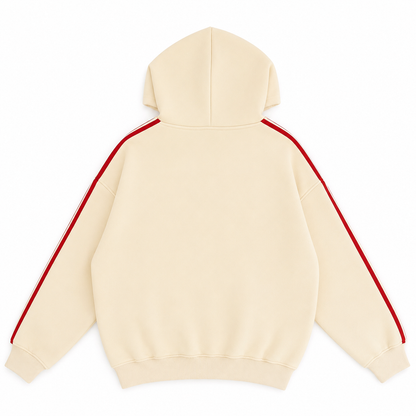Ivory/Red Striped Drawstring Hoodie