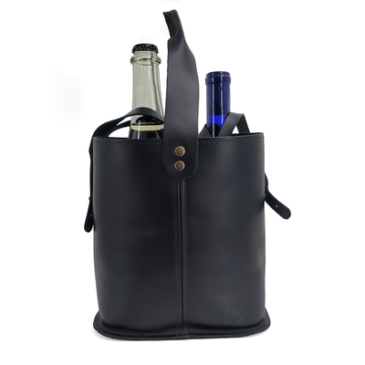 Four Sixes Leather Double Wine Tote (Black)