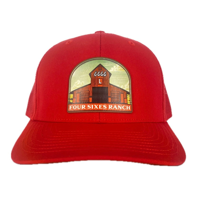 Four Sixes L Barn Patch Cap-Red