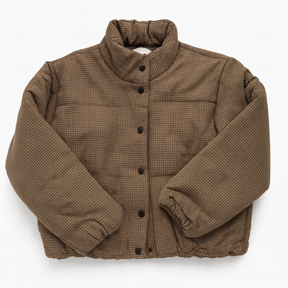 Ladies Brown Gingham Puffer Jacket