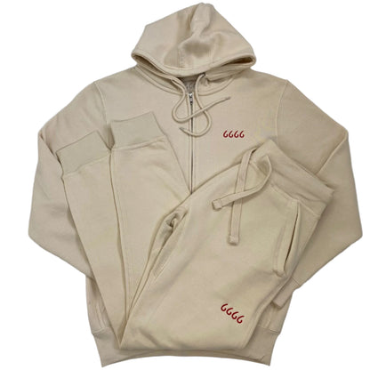Four Sixes Full-Zip Hoodie and Jogger Set-Cream