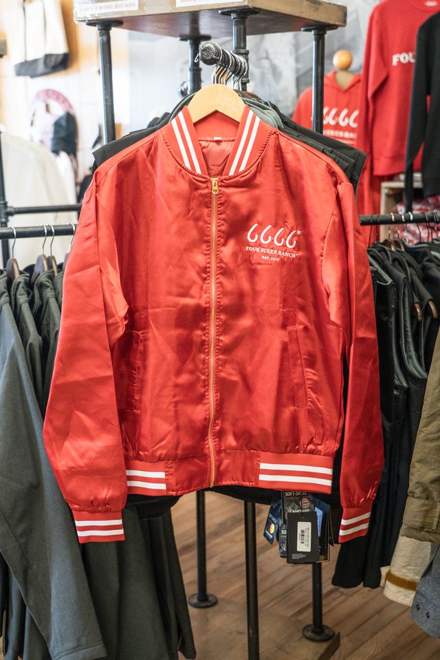 Four Sixes Red Satin Bomber Jacket