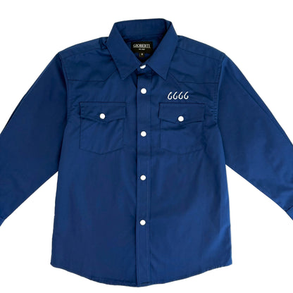 Children's Long Sleeve Pearl Snap - Navy