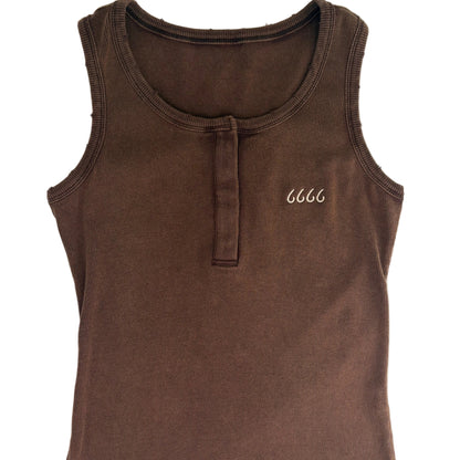 Distressed Ribbed Mineral Wash Tank Top- Brown