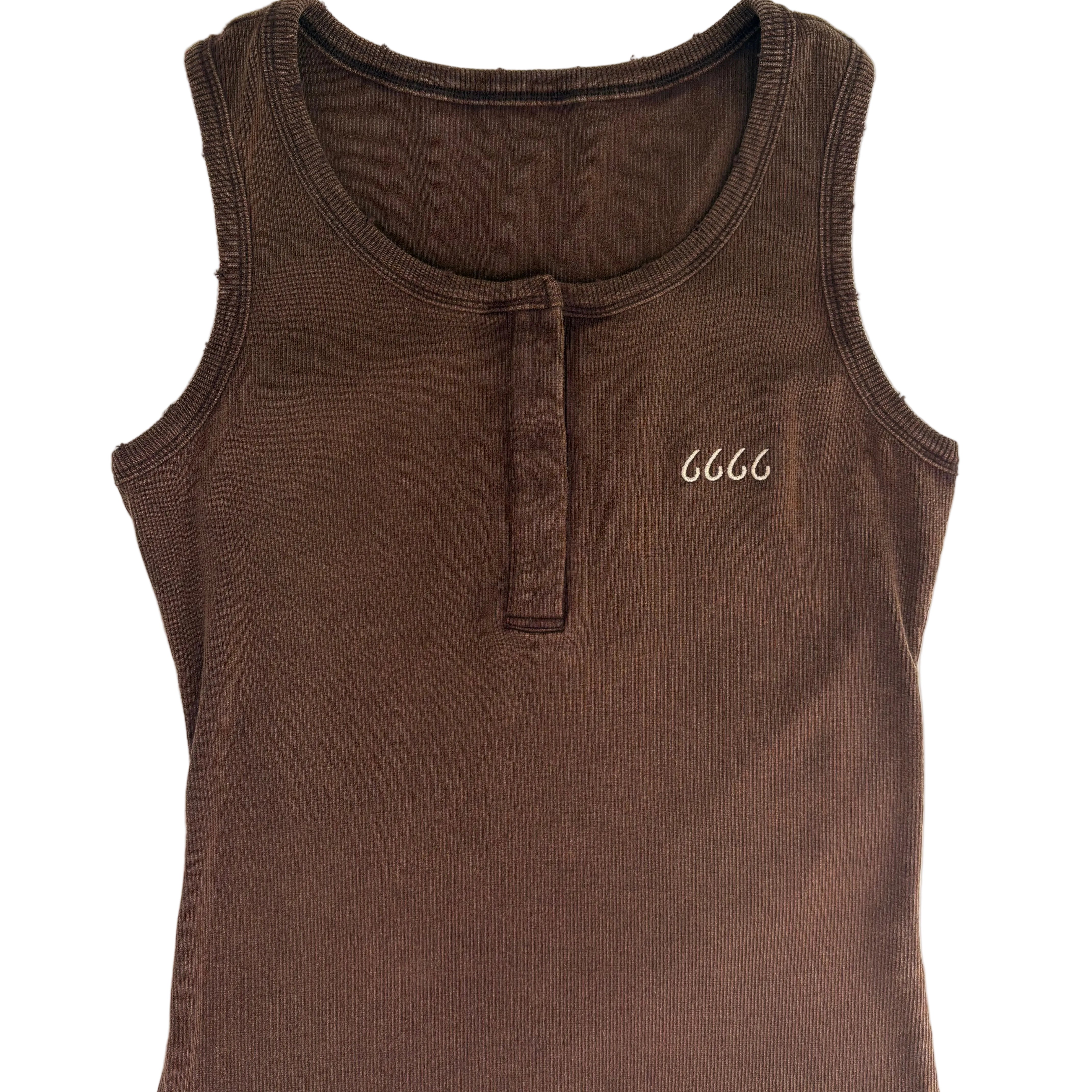 Distressed Ribbed Mineral Wash Tank Top- Brown