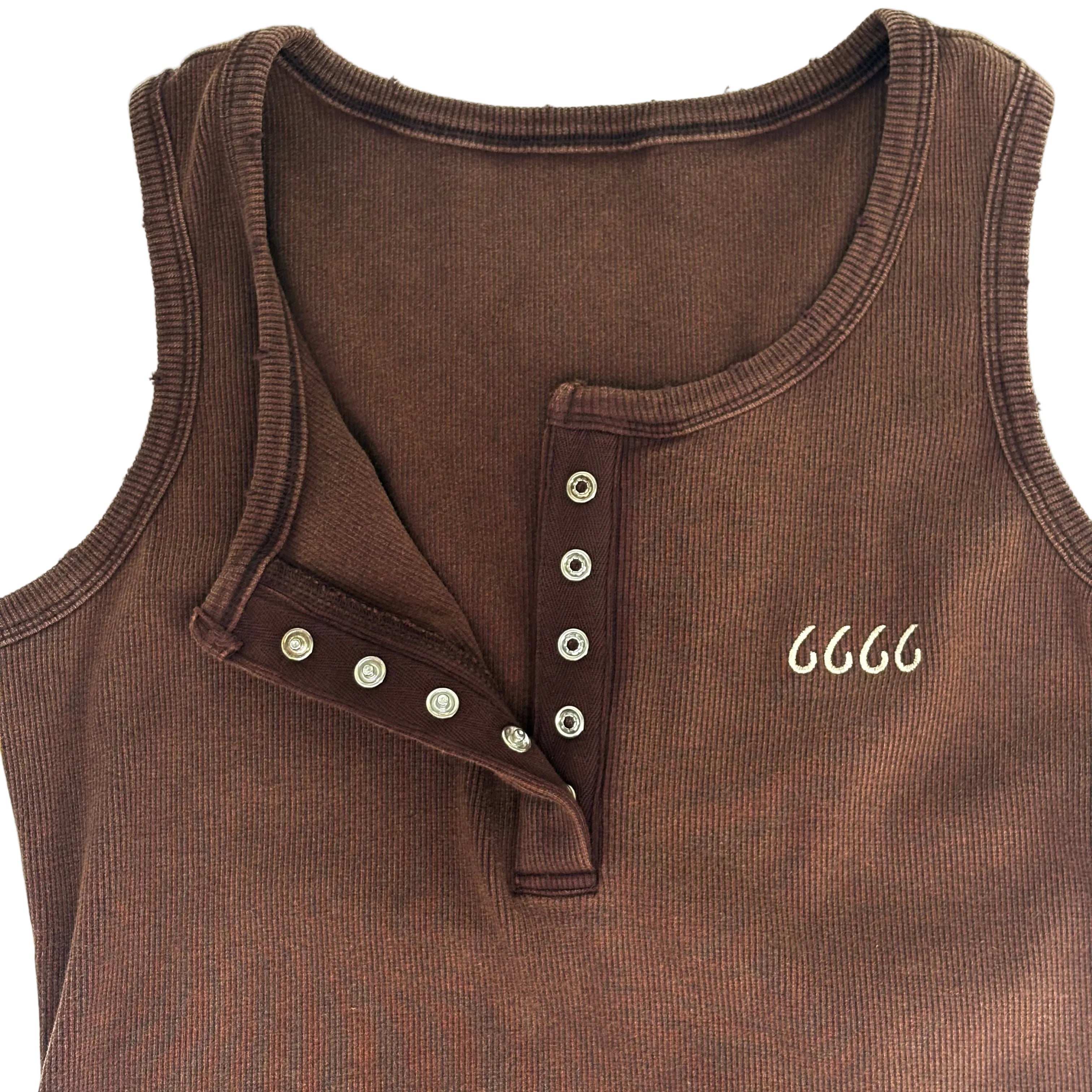 Distressed Ribbed Mineral Wash Tank Top- Brown