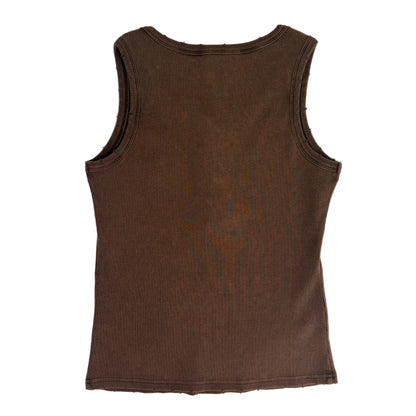 Distressed Ribbed Mineral Wash Tank Top- Brown