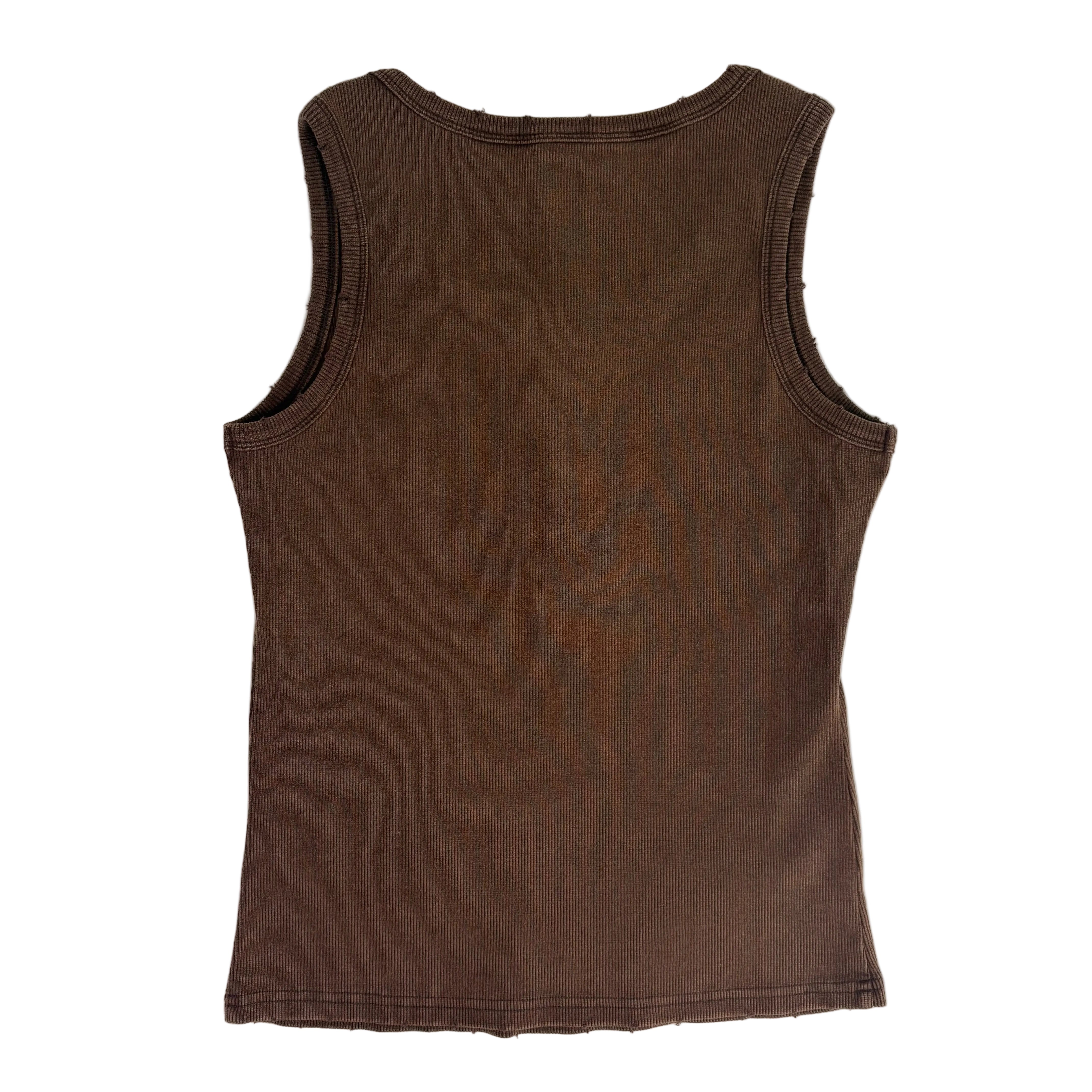Distressed Ribbed Mineral Wash Tank Top- Brown