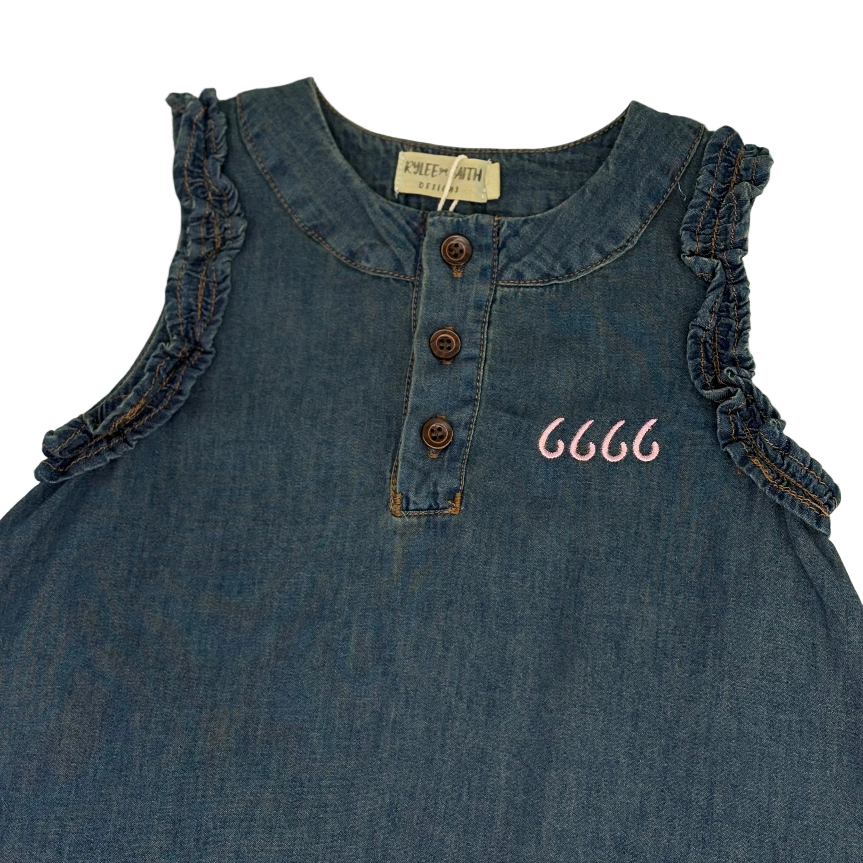 Vintage Denim Ruffle Girls Dress
