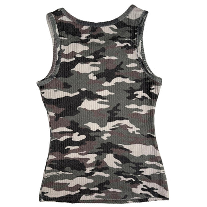 Ribbed Knit Camo Tank Top